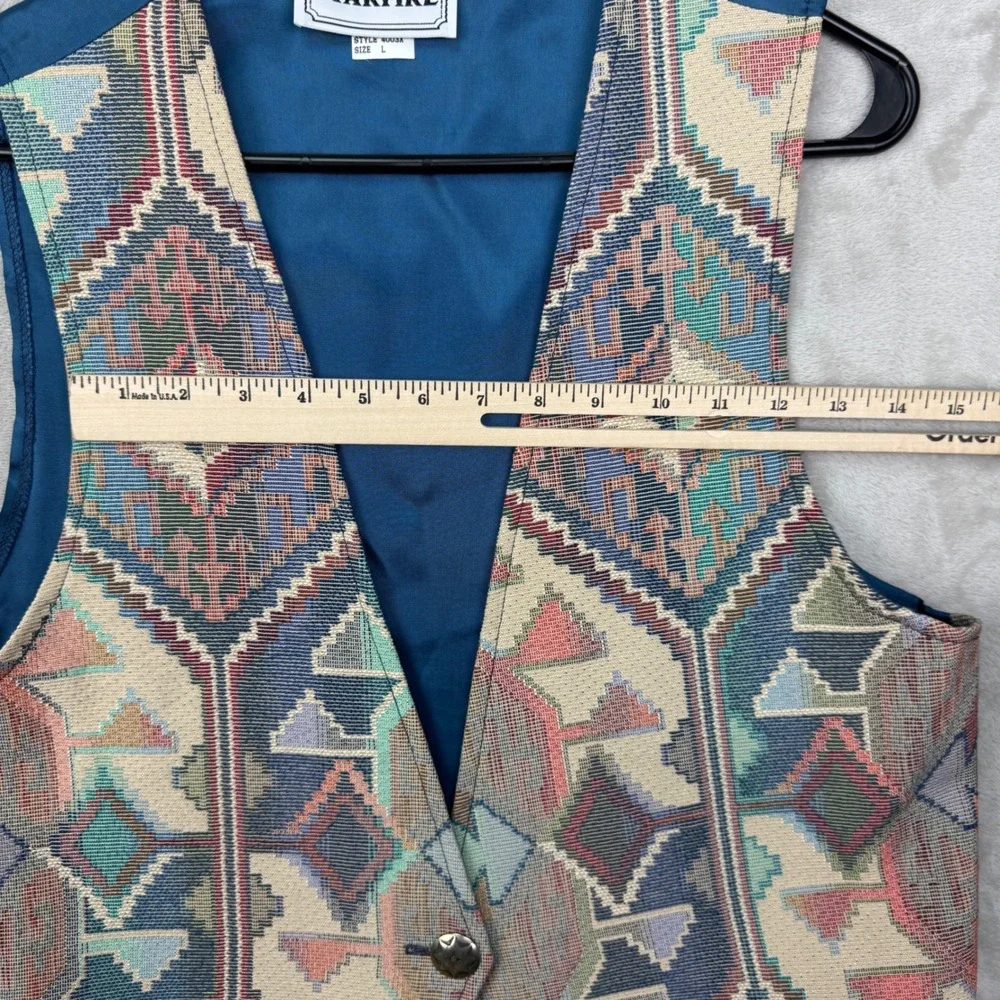 ⁠Vintage 90s Starfire Womens L Tapestry Vest Southwestern Aztec Woven BOHO USA